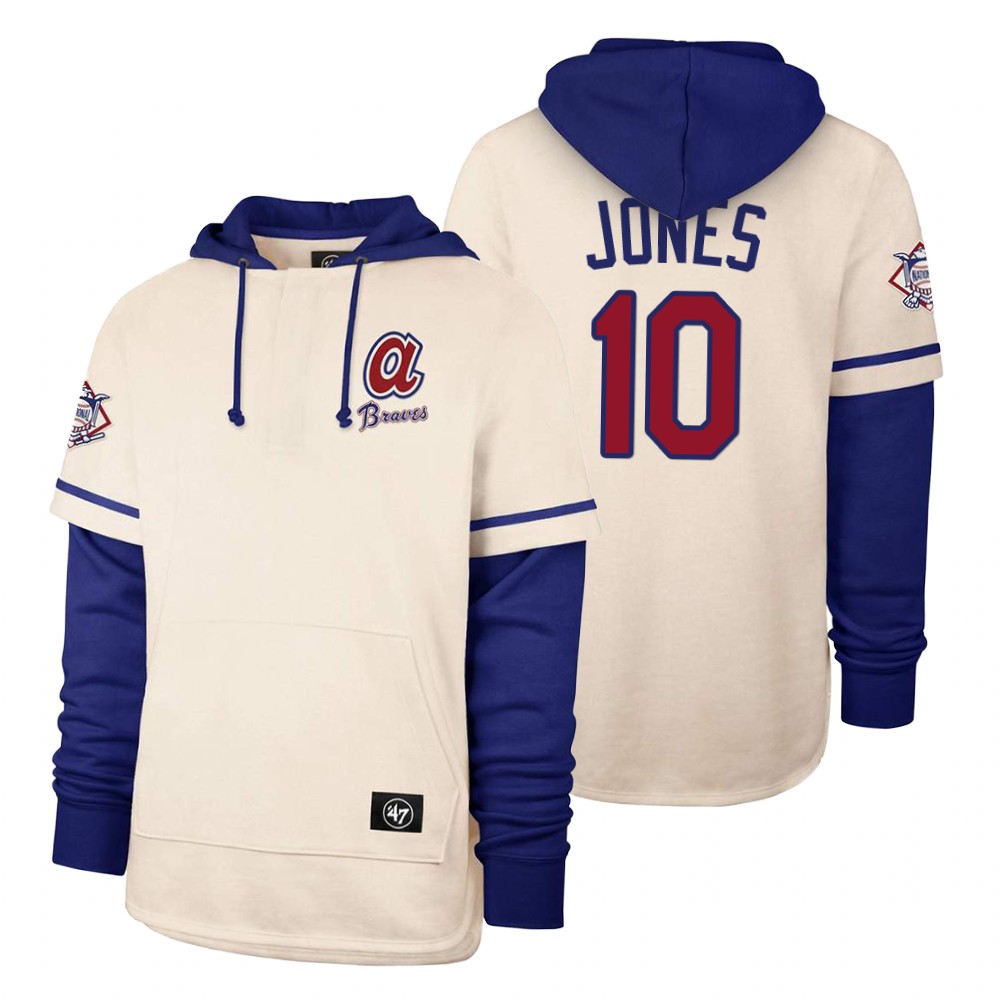 Men Atlanta Braves #10 Jones Cream 2021 Pullover Hoodie MLB Jersey->atlanta braves->MLB Jersey
